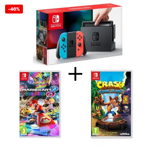 Nintendo Switch Pack Neon + Crash Bandicoot Trilogy